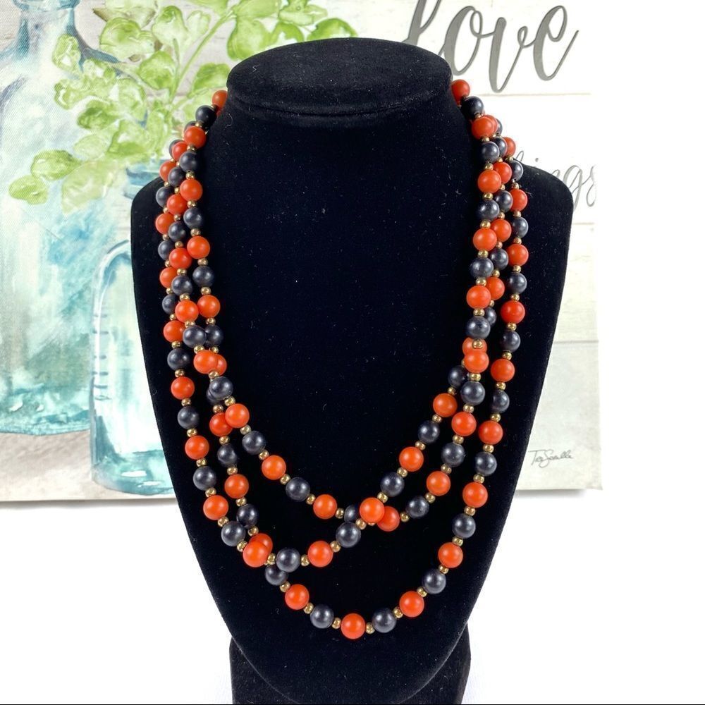 Black & Brick Beaded Multi Way Necklace